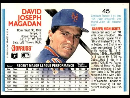 1992 Donruss David Joseph Magadan Baseball Card #45