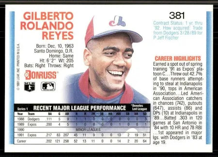 1992 Donruss Gilberto Rolando Reyes Baseball Card #381