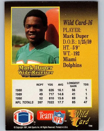 1991 AAA Sports Wild Card Mark Duper Football Card #16