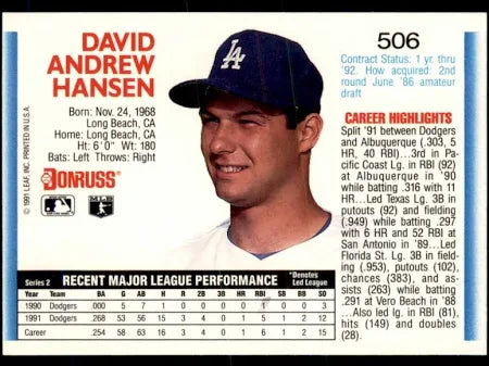1992 Donruss David Andrew Hansen Baseball Card #506