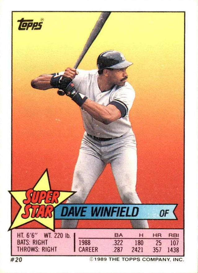 1989 Topps Super Star Dave Winfield Baseball Card #20