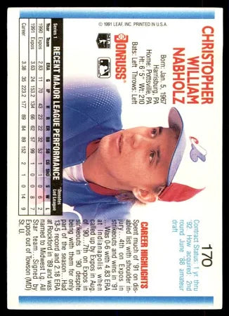 1992 Donruss Christopher William Nabholz Baseball Card #170