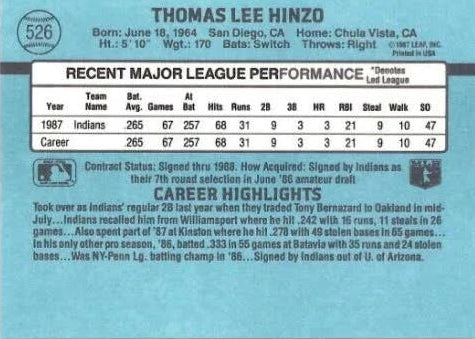 1988 Donruss Tommy Hinzo Baseball Card #526
