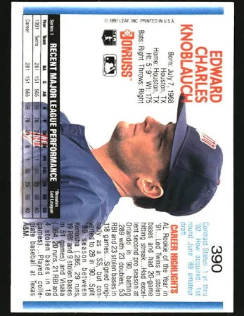 1992 Donruss Edward Charles Knoblauch Baseball Card #390