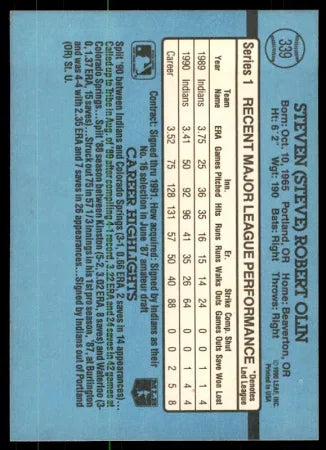 1991 Donruss Steven (Steve) Robert Olin Baseball Card #339
