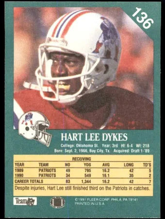 1991 Fleer Hart Lee Dykes Football Card #136