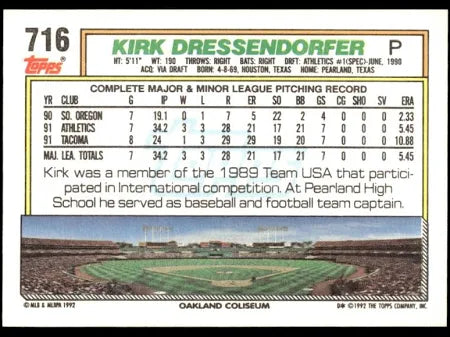 1992 Topps Kirk Dressendorfer Baseball Card #716