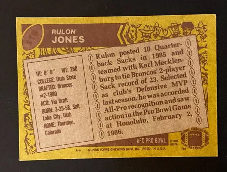 1986 Topps Rulon Jones Football Card #118