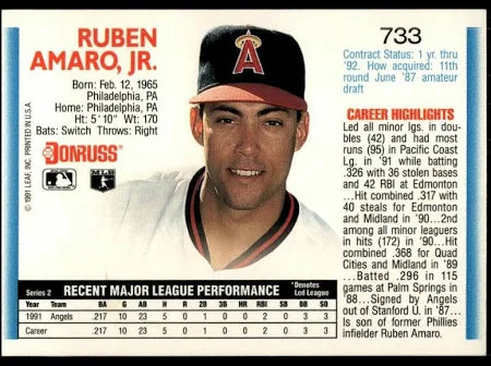 1992 Donruss Ruben Amaro Jr. Baseball Card #733