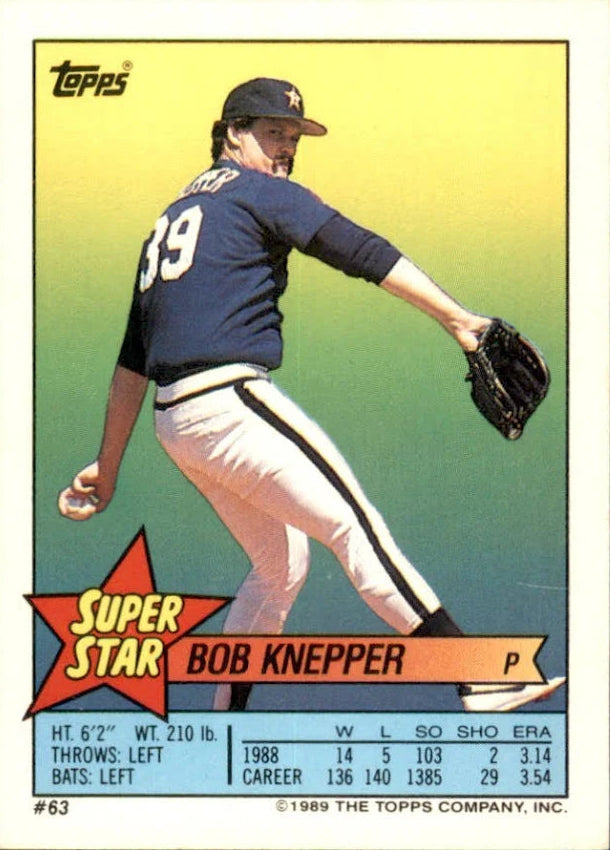 1989 Topps Super Star Sticker Bob Knepper Baseball Card #63