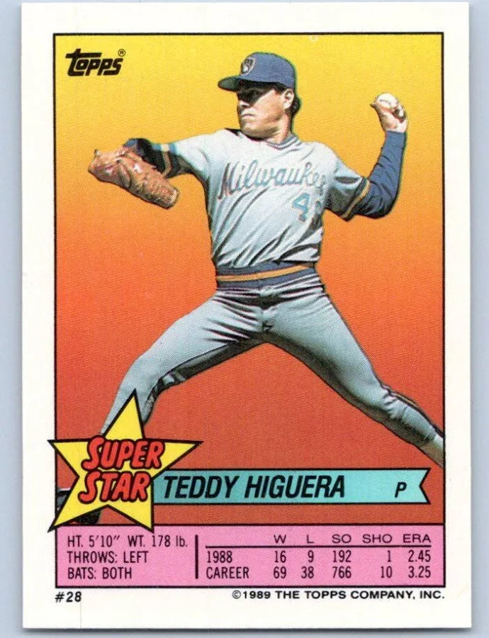 1989 Topps Super Star Sticker Teddy Higuera Baseball Card #28