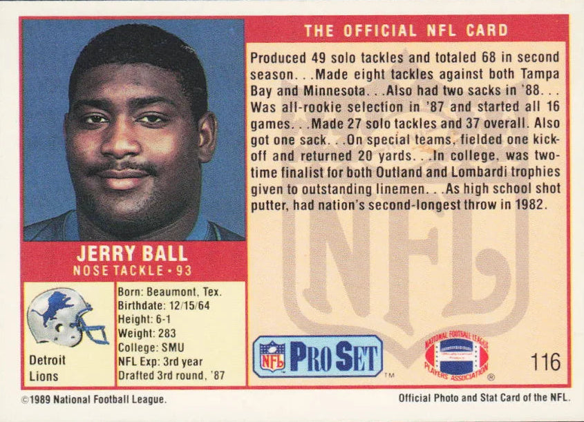 1989 NFL Pro Set Jerry Ball Football Card #116