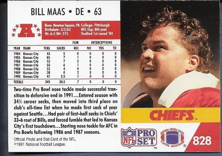 1991 NFL Pro Set Bill Maas Football Card #828