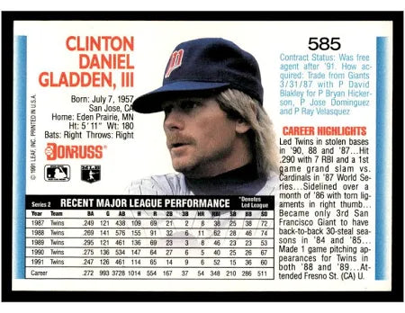 1992 Donruss Clinton Daniel Gladden III Baseball Card #585
