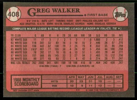 1989 Topps Greg Walker Baseball Card #408