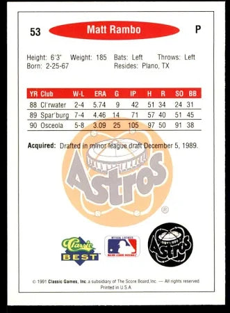 1991 Classic Best Matt Rambo Baseball Card #53