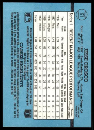 1991 Donruss Jesse Orosco Baseball Card #171