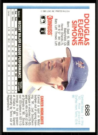 1992 Donruss Douglas Eugene Simons Baseball Card #688