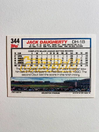 1992 Topps Jack Daugherty Baseball Card #344