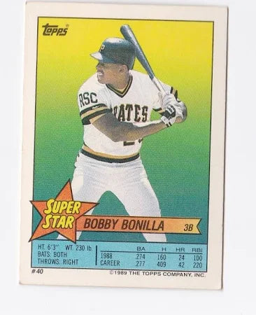 1989 Topps Super Star Sticker Bobby Bonilla Baseball Card #40