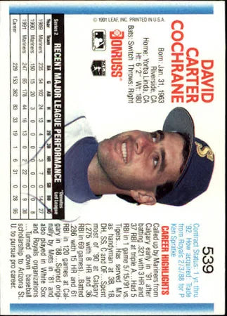 1992 Donruss David Carter Cochrane Baseball Card #539