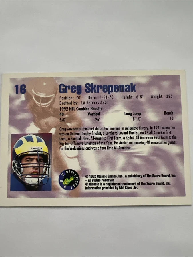 1992 Classic Draft Picks Greg Skrpenak Baseball Card #16