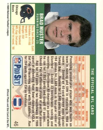 1989 NFL Pro Set Brad Muster Football Card #46
