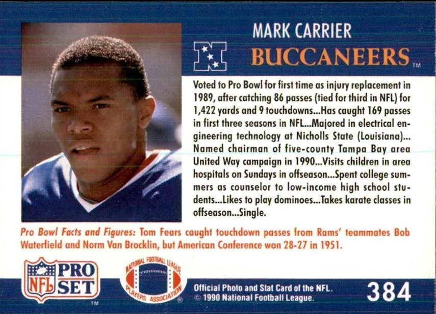 1990 NFL Pro Set Mark Carrier Football Card #384