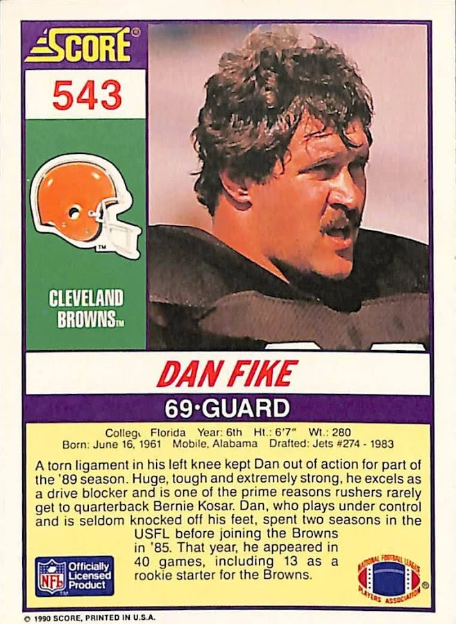 1990 Score Dan Fike Football Card #543