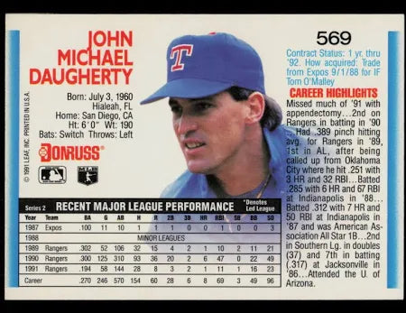 1992 Donruss John Michael Daugherty Baseball Card #569