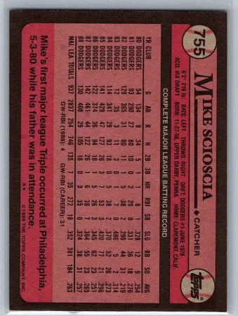 1989 Topps Mike Scioscia Baseball Card #755