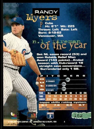 1994 Topps Stadium Club Randy Myers Baseball Card #162