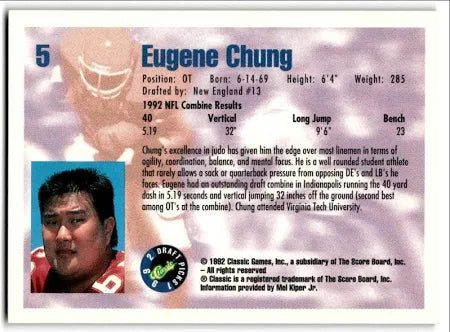 1992 Classic Draft Picks Eugene Chung Football Card #5