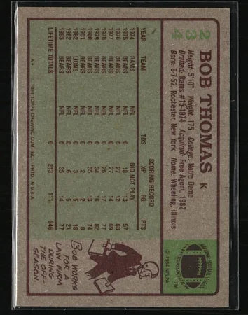 1984 Topps Bob Thomas Football Card #234
