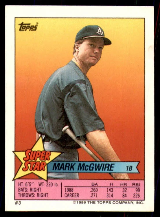 1989 Topps Super Star Sticker Mark McGwire Baseball Card #3