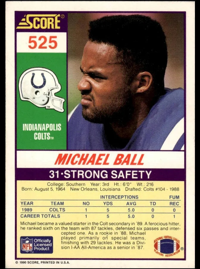 1990 Score Michael Ball Football Card #525