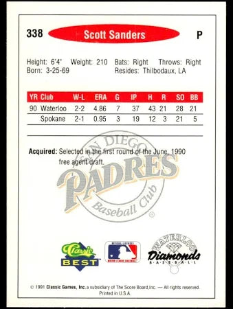 1991 Classic Scott Sanders Baseball Card #338