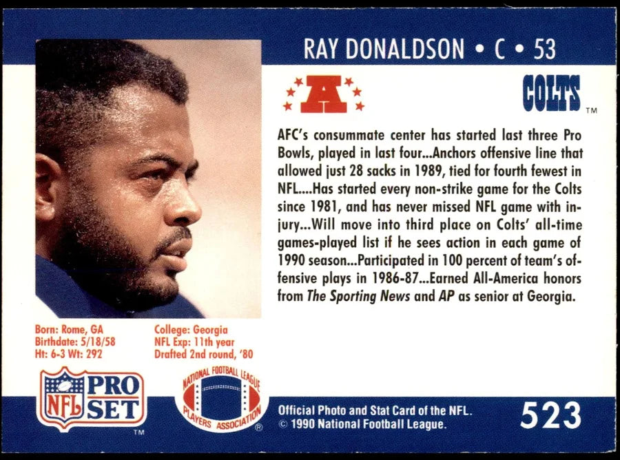 1990 NFL Pro Set Ray Donaldson Football Card #523