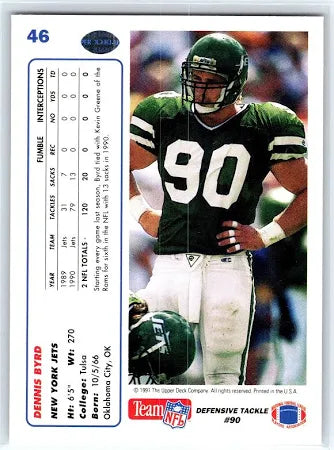 1991 Upper Deck Dennis Byrd Football Card #46