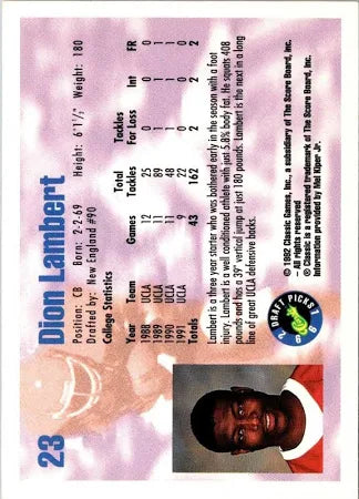 1992 Classic Draft Picks Dion Lambert Football Card #23