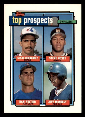 1992 Topps 1992 Prospects Cesar Hernandez, Steve Hosey, Dan Peltier, Jeff McNeely Baseball Card #618