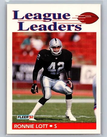 1992 Fleer League Leaders AFC Interception Leader Ronnie Lott "The Stalker" Football Card #462