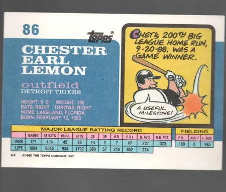 1990 Topps Chester Earl Lemon Baseball Card #86
