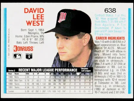 1992 Donruss David Lee West Baseball Card #638
