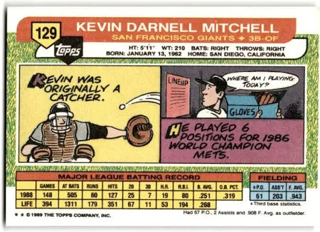 1989 Topps Kevin Darnell Mitchell Baseball Card #129