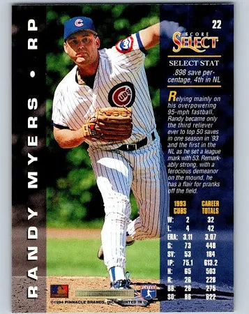 1994 Score Select Randy Myers Baseball Card #22