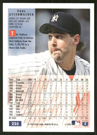1994 Fleer Paul Assenmacher Baseball Card #225