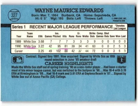 1991 Donruss Wayne Maurice Edwards Baseball Card #327