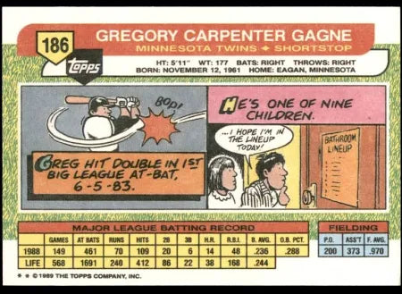 1989 Topps Gregory Carpenter Gagne Baseball Card #186