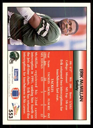 1992 Pacific Erik McMillan Football Card #553